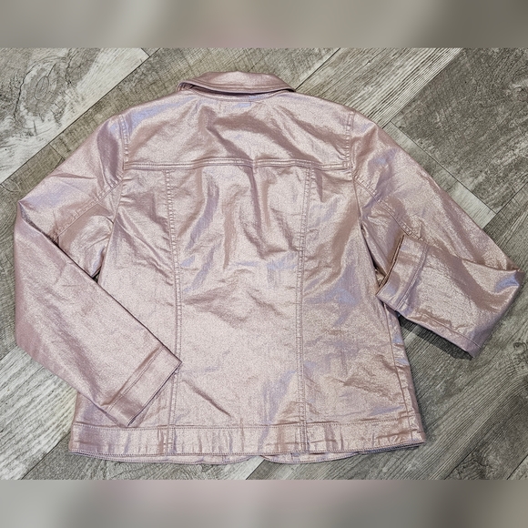 Chico's Women's Size 1 Metallic Pink Button-Up Utility Jacket - Picture 2 of 12